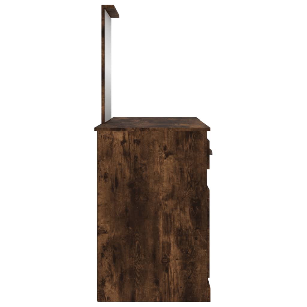 vidaXL Masă de toaletă cu oglindă, stejar afumat, 130x50x132,5 cm