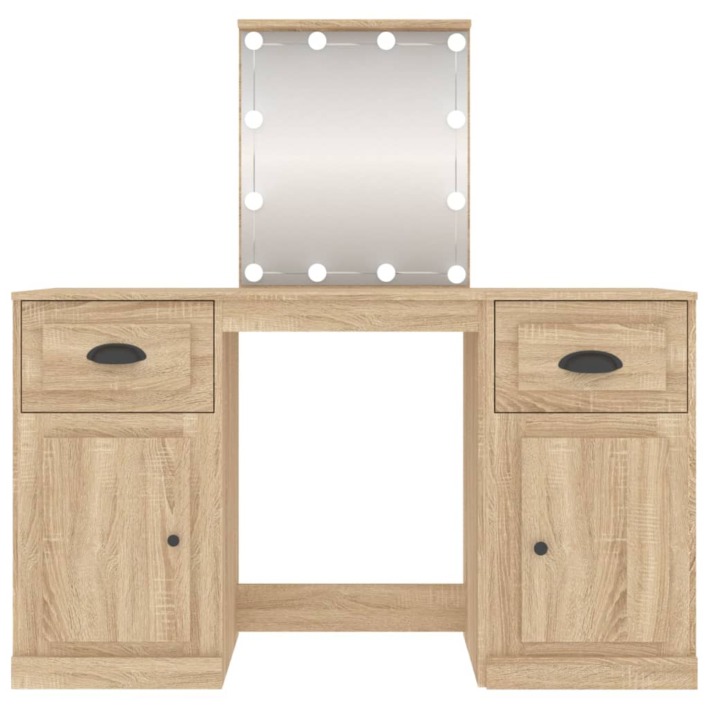 vidaXL Masă de toaletă cu LED, stejar sonoma, 130x50x132,5 cm