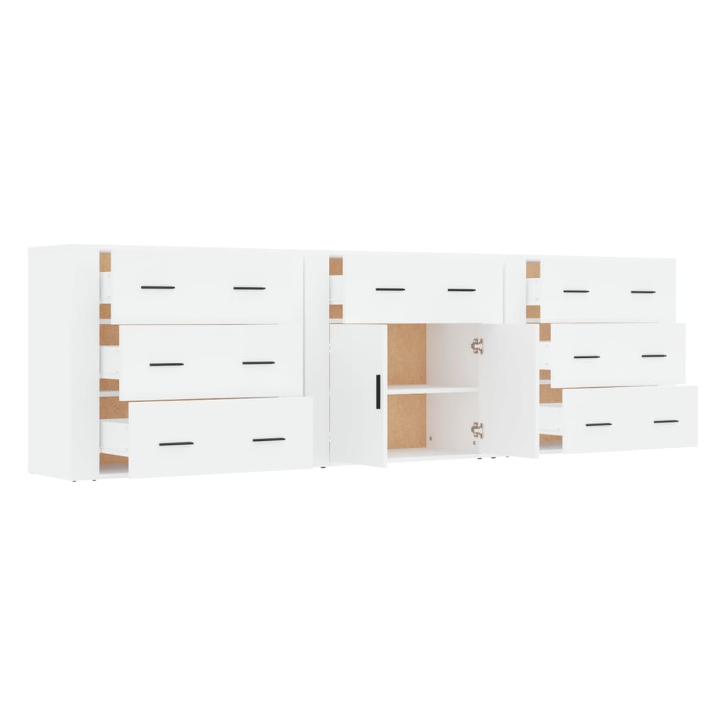 vidaXL Servante, 3 piese, alb, lemn prelucrat vidaXL Servante, 3 piese, alb, lemn prelucrat
