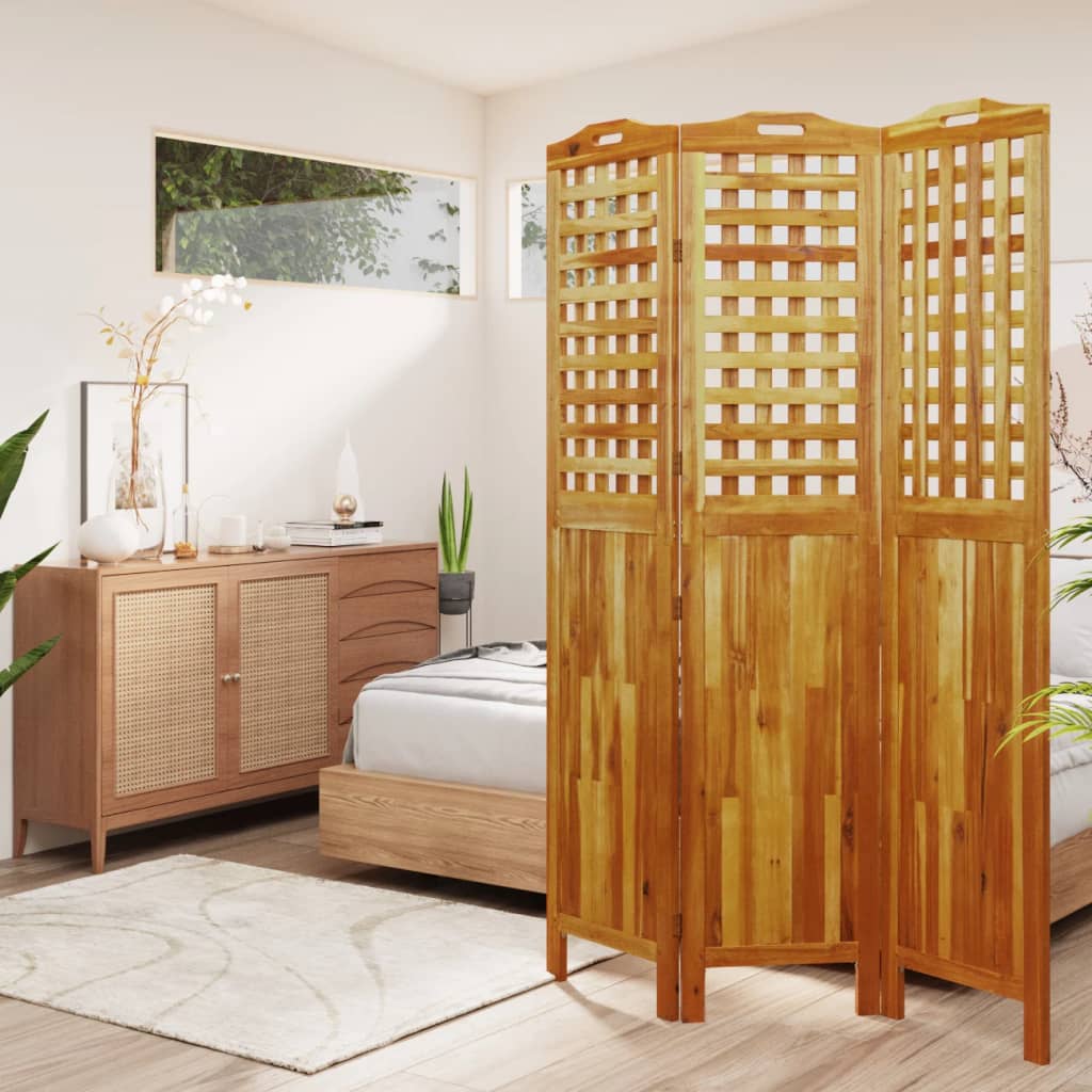 vidaXL Paravan de cameră 3 panouri 121,5x2x180 cm lemn masiv de acacia vidaXL Paravan de cameră 3 panouri 121,5x2x180 cm lemn masiv de acacia