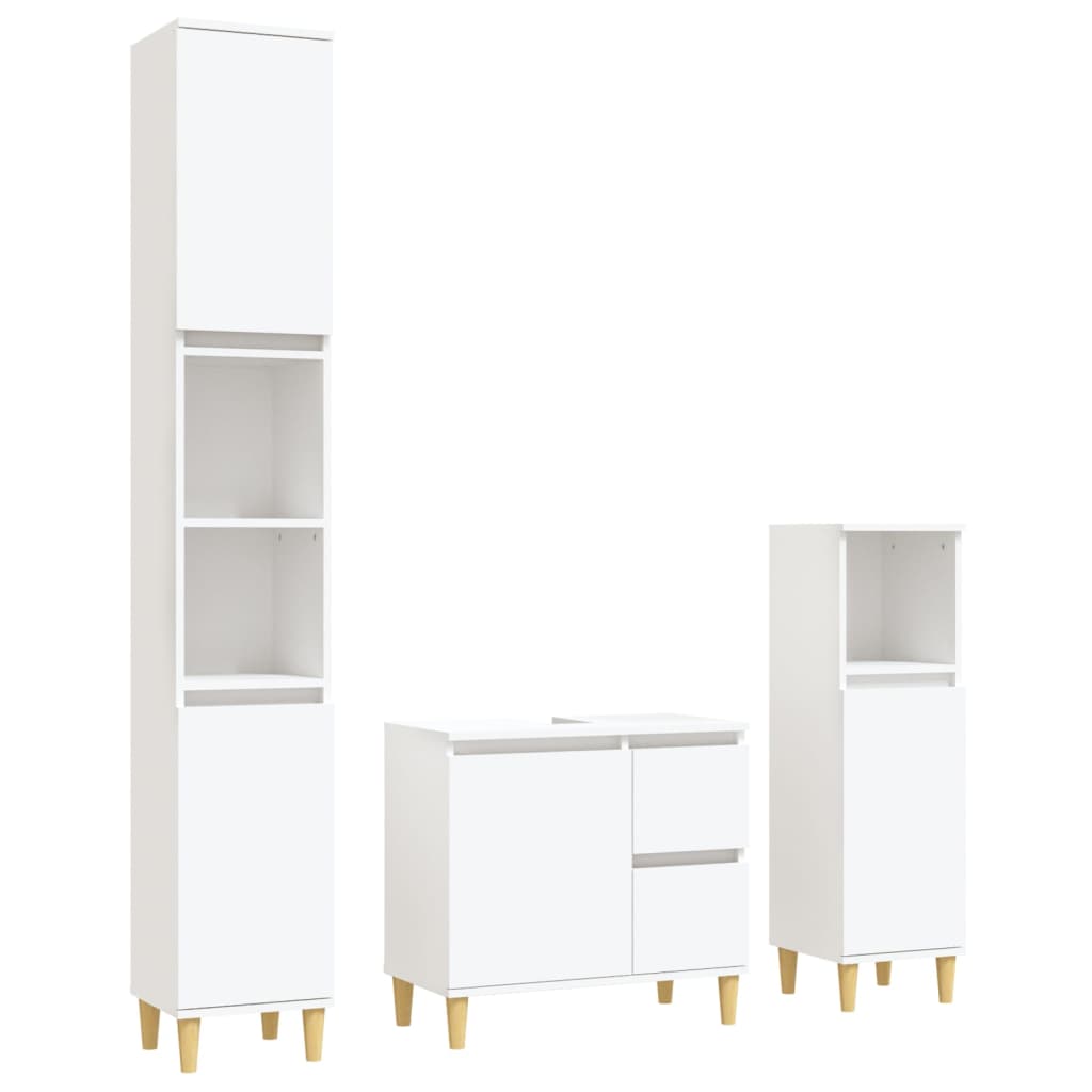 vidaXL Set dulapuri de baie, 3 piese, alb, lemn prelucrat vidaXL Set dulapuri de baie, 3 piese, alb, lemn prelucrat