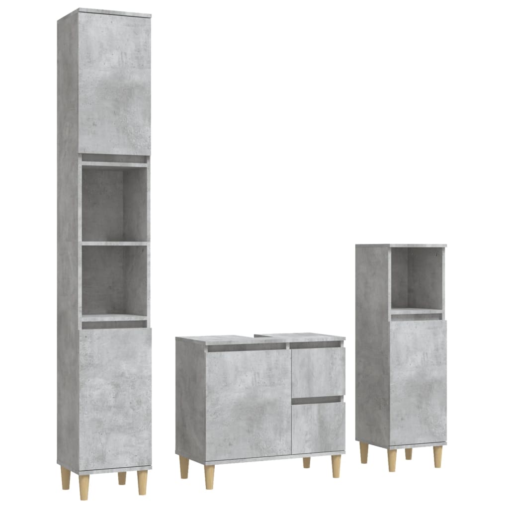 vidaXL Set dulapuri de baie, 3 piese, gri beton, lemn prelucrat vidaXL Set dulapuri de baie, 3 piese, gri beton, lemn prelucrat