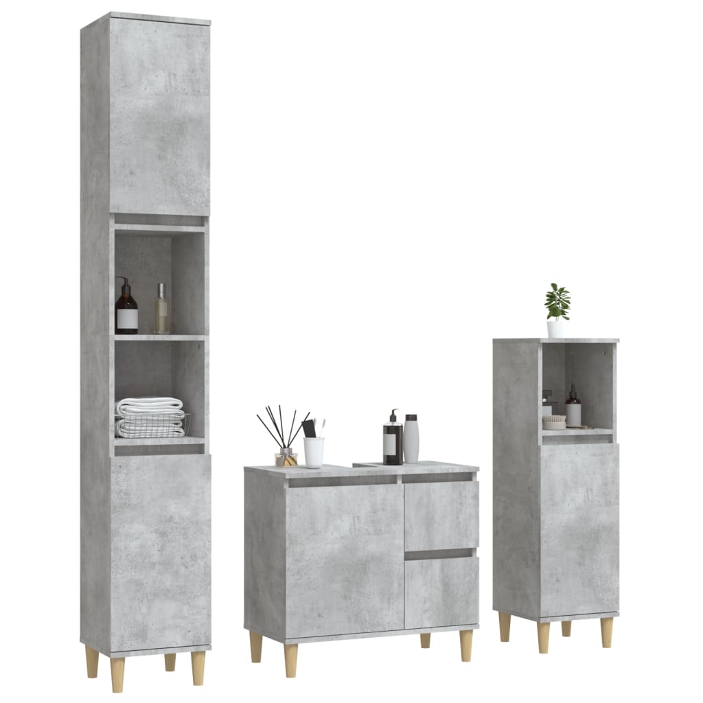 vidaXL Set dulapuri de baie, 3 piese, gri beton, lemn prelucrat vidaXL Set dulapuri de baie, 3 piese, gri beton, lemn prelucrat