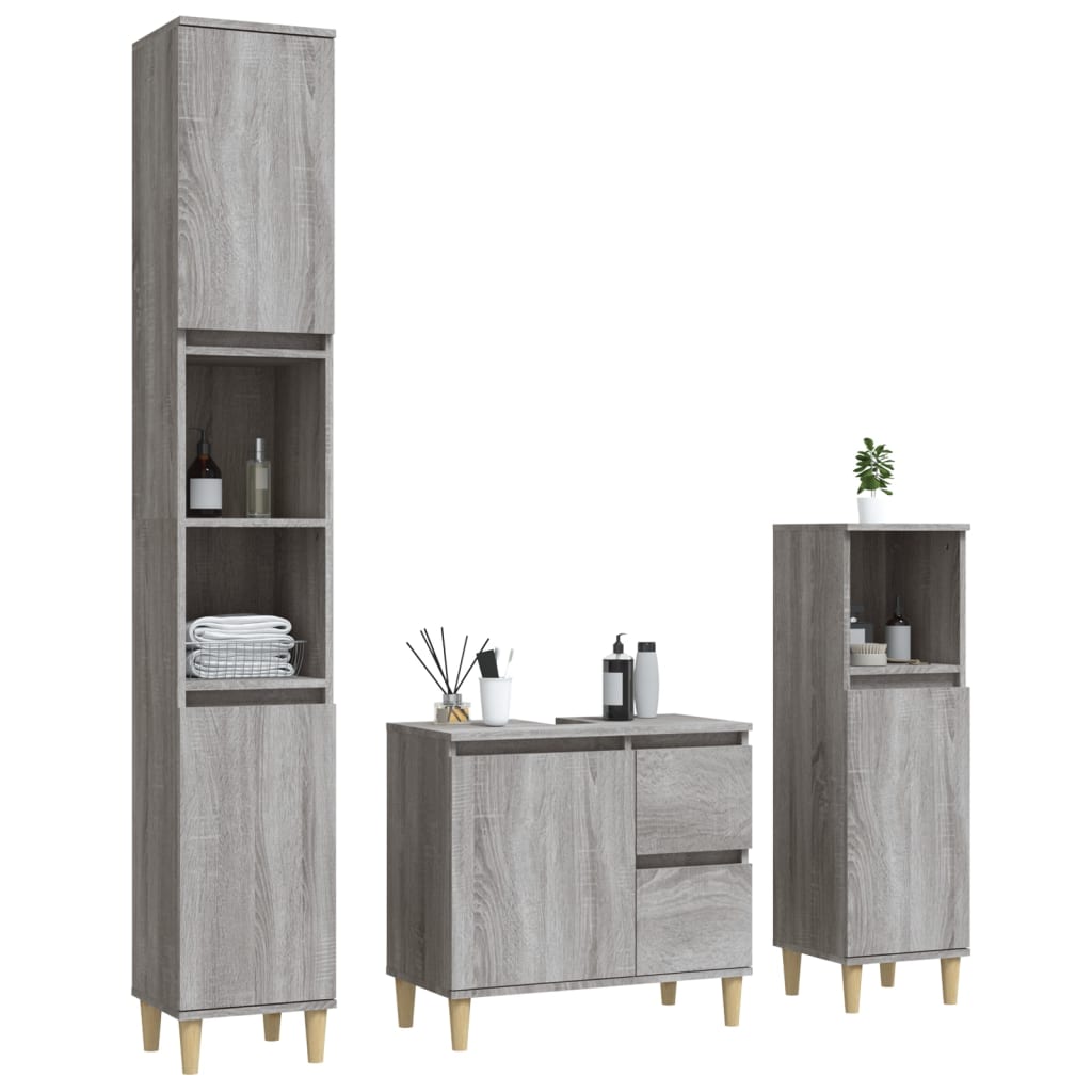 vidaXL Set dulapuri de baie, 3 piese, gri sonoma, lemn prelucrat vidaXL Set dulapuri de baie, 3 piese, gri sonoma, lemn prelucrat