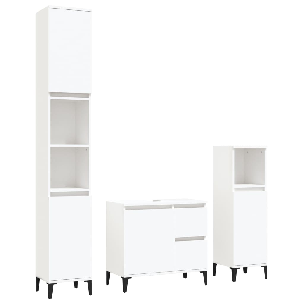 vidaXL Set dulapuri de baie, 3 piese, alb, lemn prelucrat vidaXL Set dulapuri de baie, 3 piese, alb, lemn prelucrat