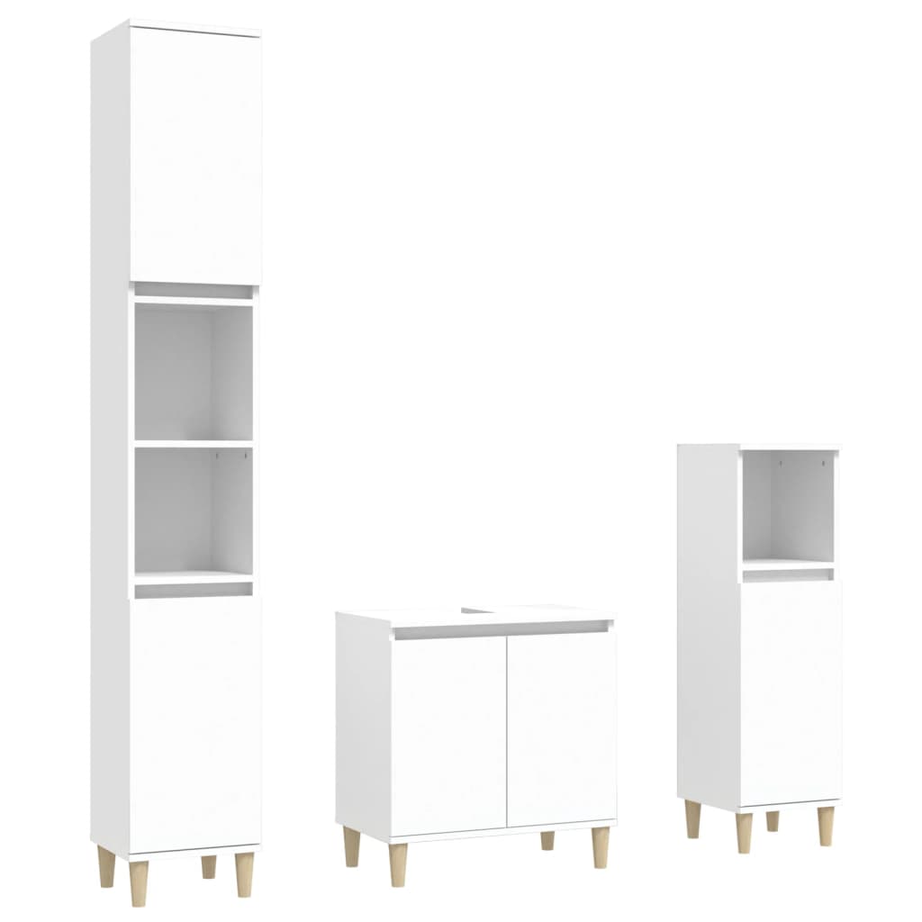 vidaXL Set mobilier de baie, 3 piese, alb, lemn compozit vidaXL Set mobilier de baie, 3 piese, alb, lemn compozit