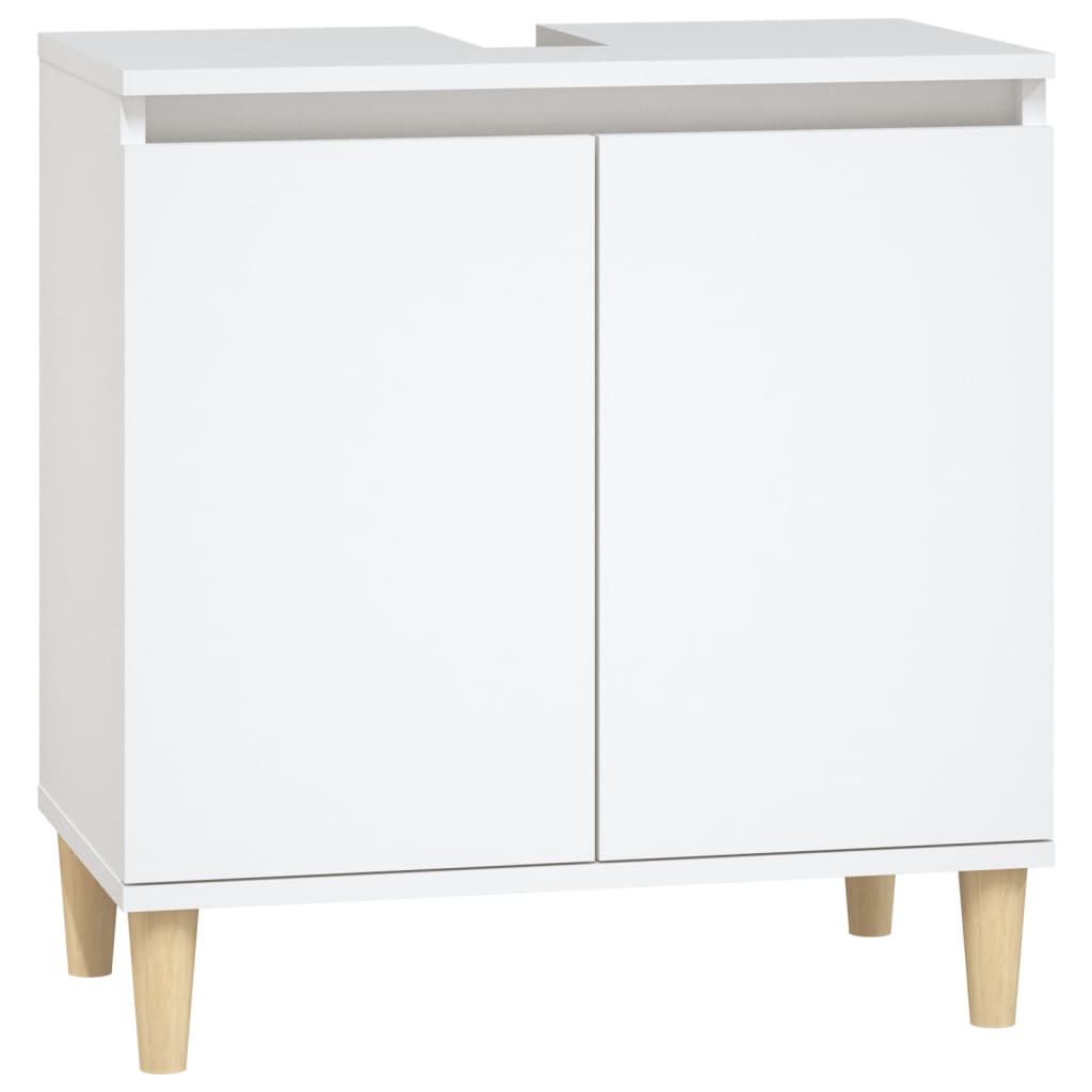 vidaXL Set mobilier de baie, 3 piese, alb, lemn compozit vidaXL Set mobilier de baie, 3 piese, alb, lemn compozit