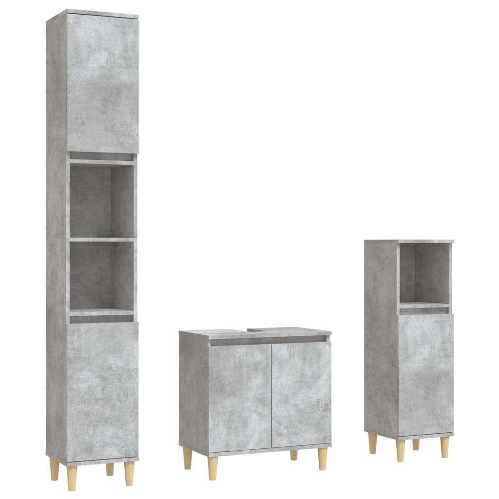 vidaXL Set mobilier de baie, 3 piese, gri beton, lemn compozit vidaXL Set mobilier de baie, 3 piese, gri beton, lemn compozit