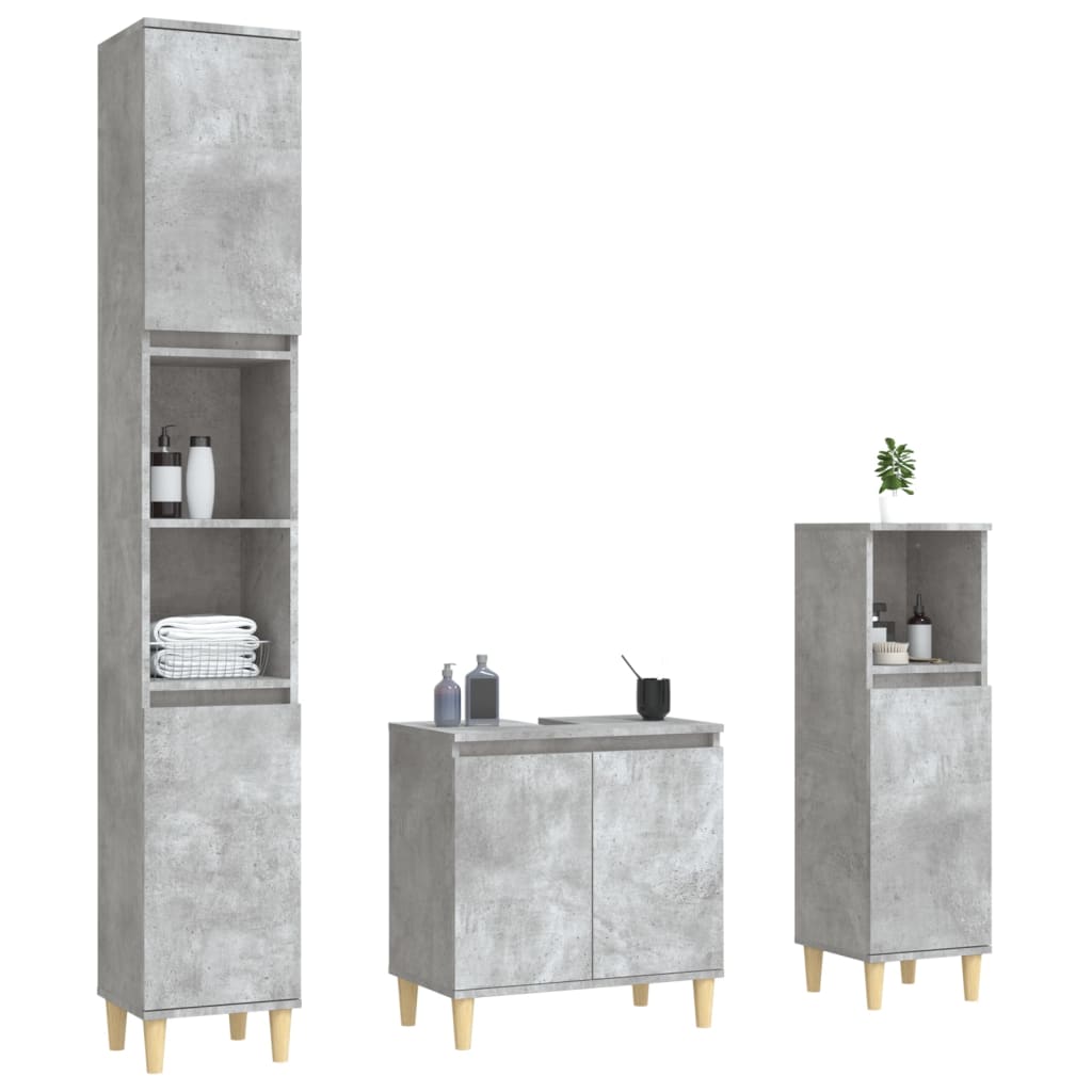 vidaXL Set mobilier de baie, 3 piese, gri beton, lemn compozit vidaXL Set mobilier de baie, 3 piese, gri beton, lemn compozit