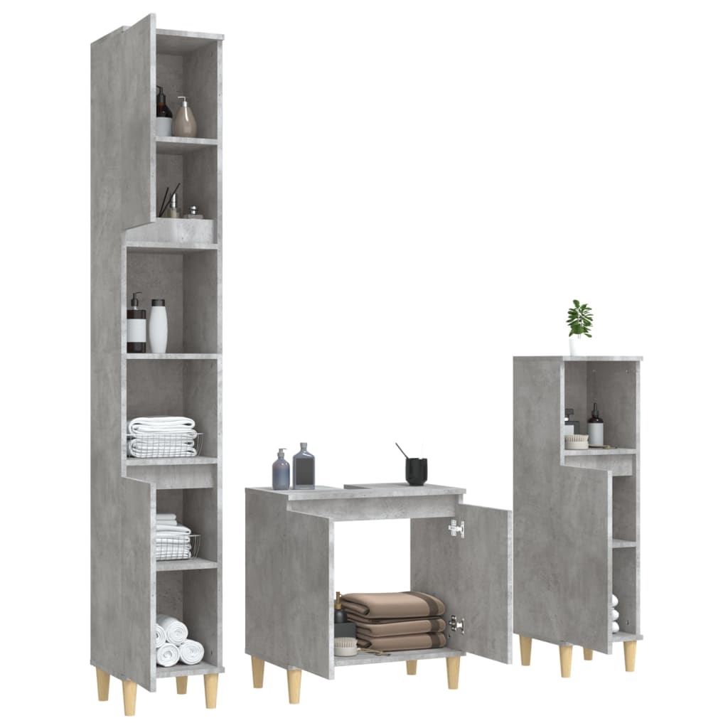 vidaXL Set mobilier de baie, 3 piese, gri beton, lemn compozit vidaXL Set mobilier de baie, 3 piese, gri beton, lemn compozit