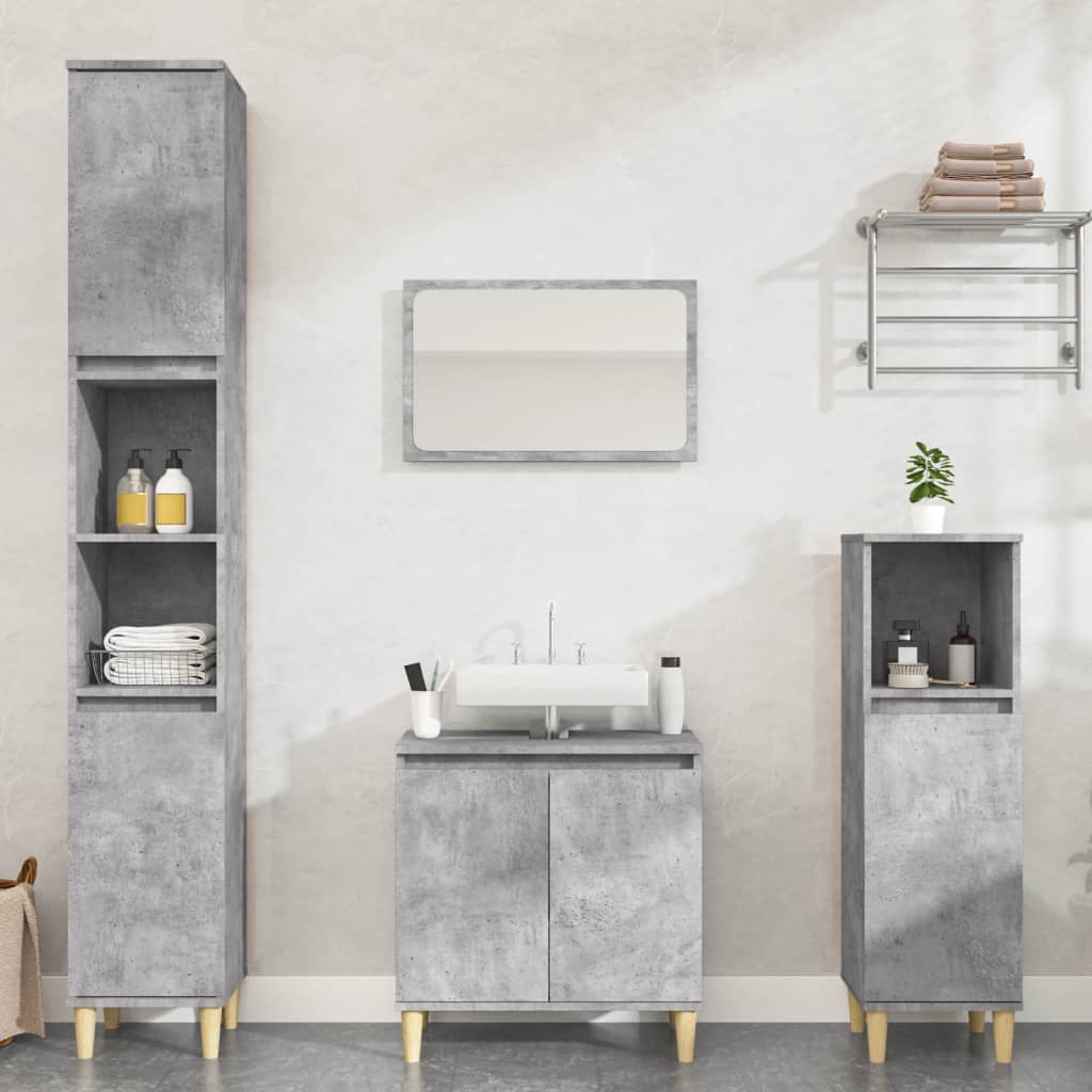 vidaXL Set mobilier de baie, 3 piese, gri beton, lemn compozit vidaXL Set mobilier de baie, 3 piese, gri beton, lemn compozit