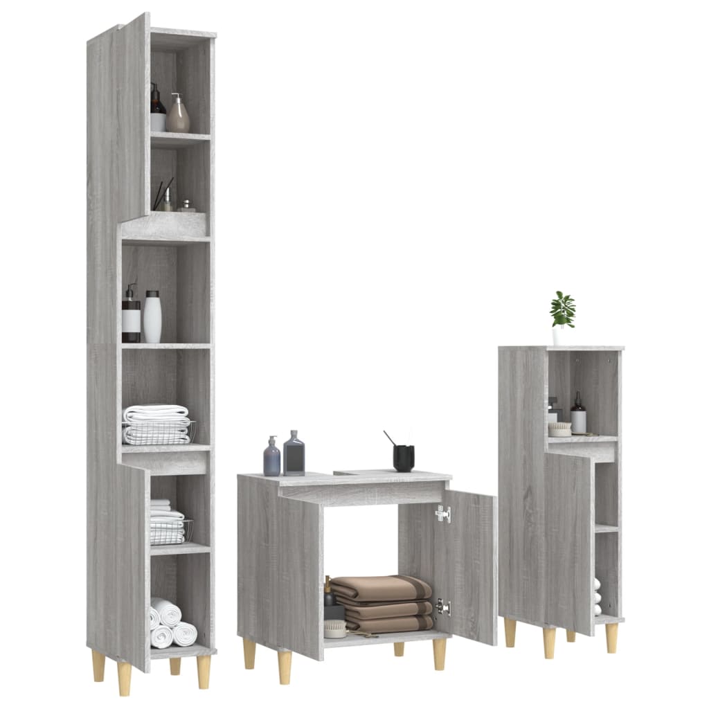 vidaXL Set mobilier de baie, 3 piese, gri sonoma, lemn prelucrat vidaXL Set mobilier de baie, 3 piese, gri sonoma, lemn prelucrat