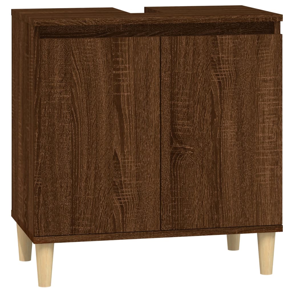 vidaXL Set mobilier de baie, 3 piese, stejar maro, lemn prelucrat