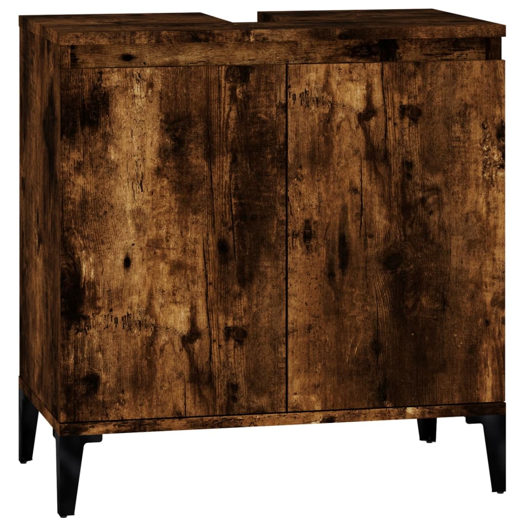 vidaXL Set mobilier de baie, 3 piese, stejar fumuriu, lemn prelucrat