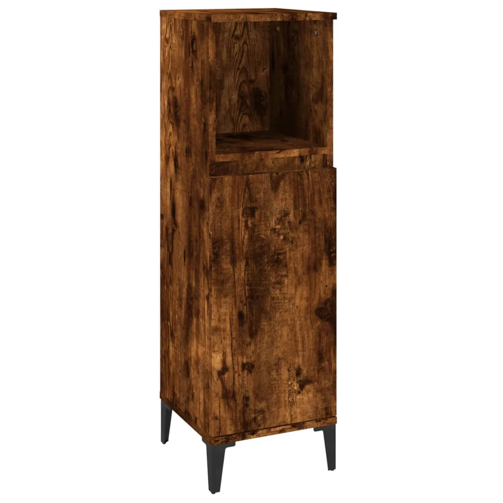 vidaXL Set mobilier de baie, 3 piese, stejar fumuriu, lemn prelucrat
