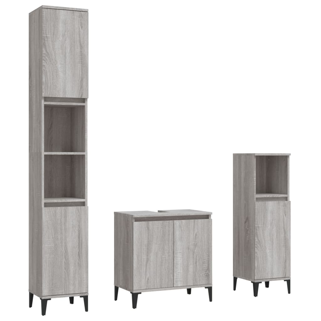 vidaXL Set mobilier de baie, 3 piese, gri sonoma, lemn prelucrat vidaXL Set mobilier de baie, 3 piese, gri sonoma, lemn prelucrat