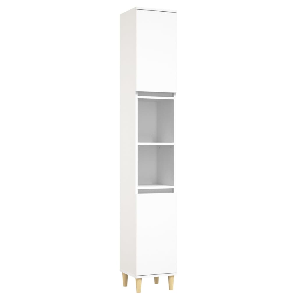vidaXL Set mobilier de baie, 3 piese, alb, lemn compozit vidaXL Set mobilier de baie, 3 piese, alb, lemn compozit