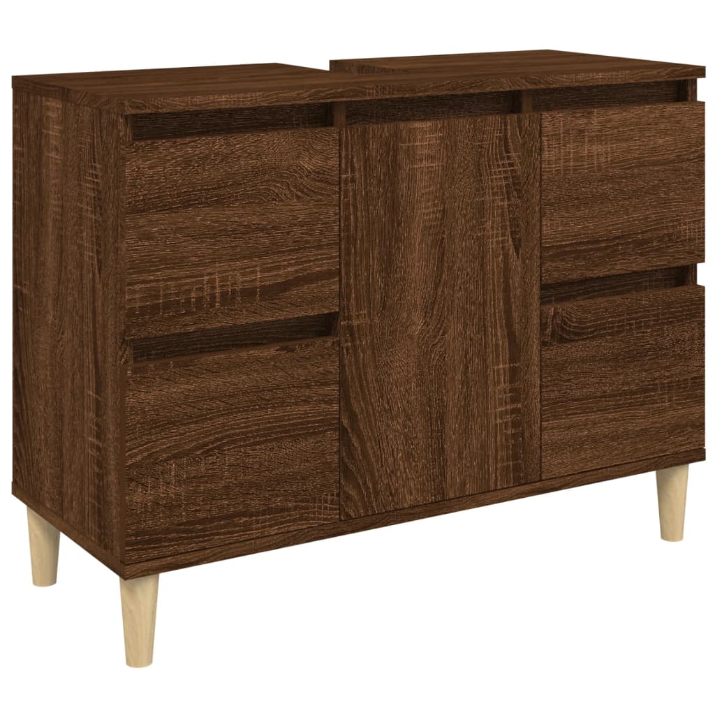 vidaXL Set mobilier de baie, 3 piese, stejar maro, lemn prelucrat