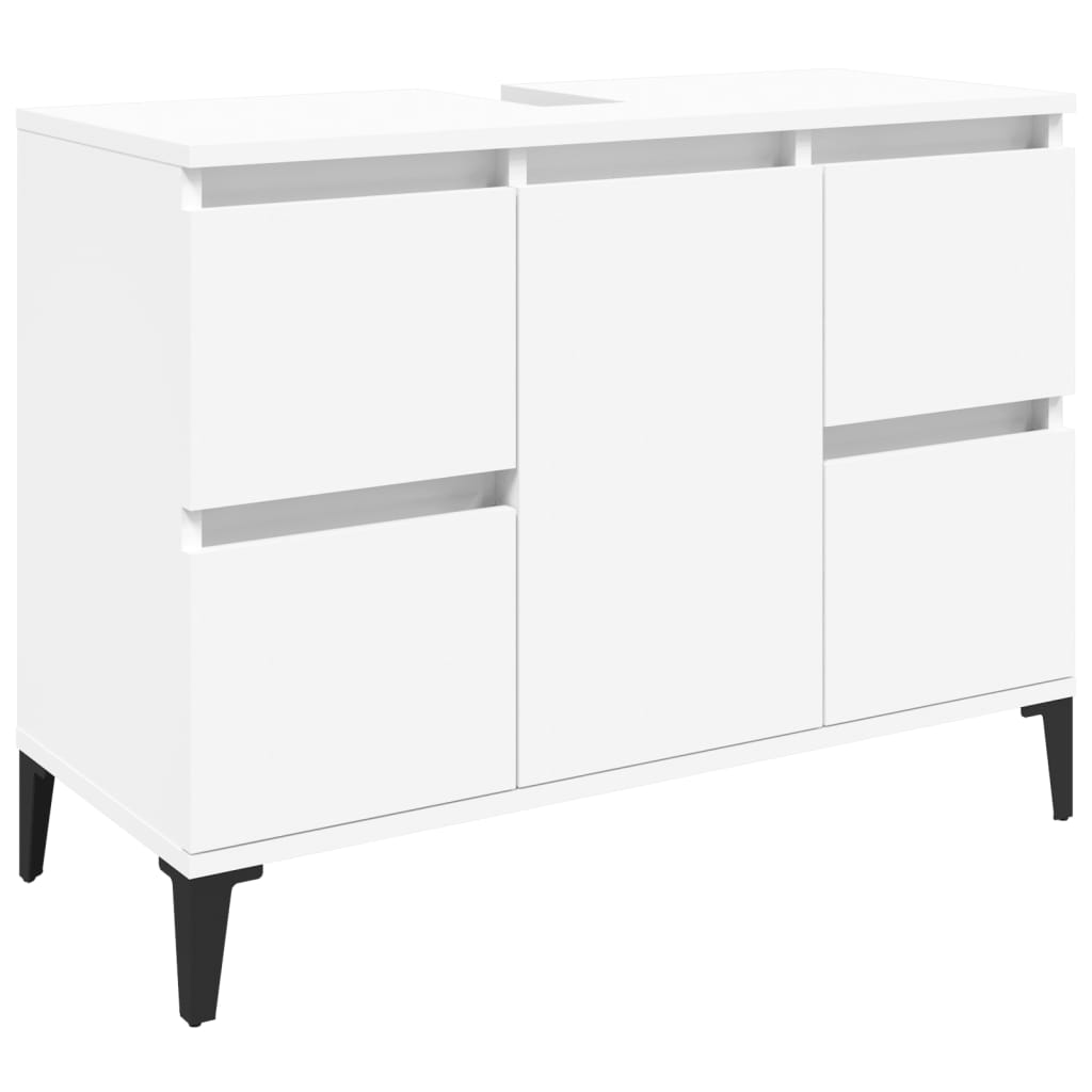 vidaXL Set mobilier de baie, 3 piese, alb, lemn compozit vidaXL Set mobilier de baie, 3 piese, alb, lemn compozit