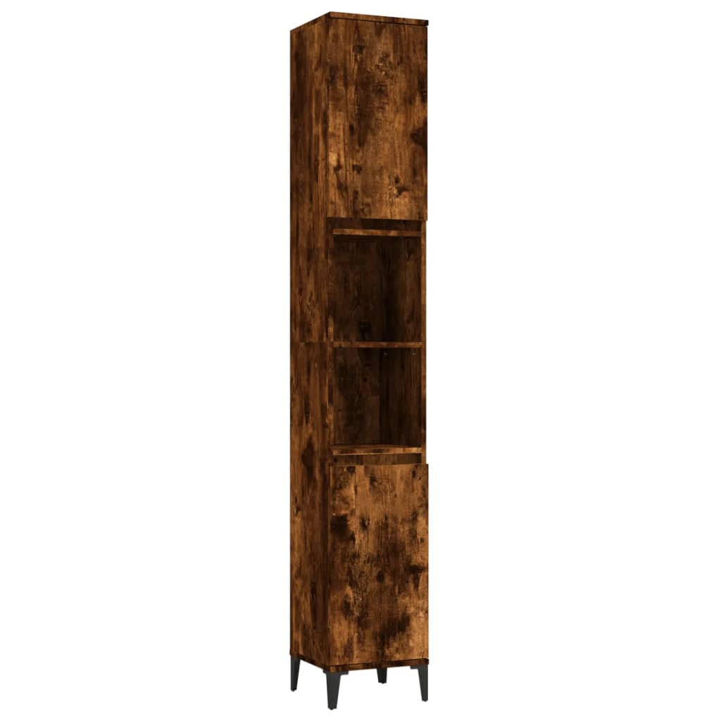 vidaXL Set mobilier de baie, 3 piese, stejar fumuriu, lemn prelucrat vidaXL Set mobilier de baie, 3 piese, stejar fumuriu, lemn prelucrat