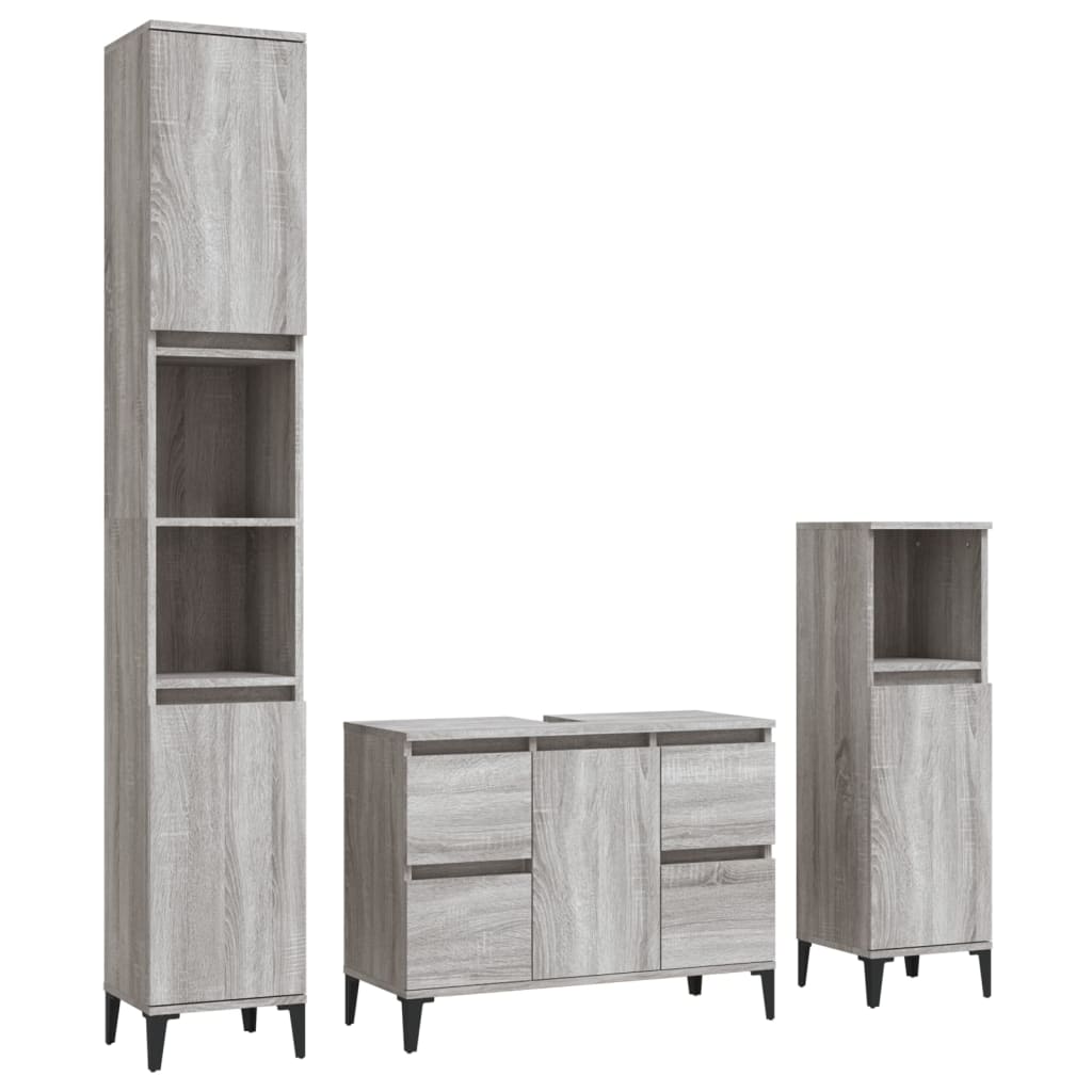 vidaXL Set mobilier de baie, 3 piese, gri sonoma, lemn prelucrat vidaXL Set mobilier de baie, 3 piese, gri sonoma, lemn prelucrat