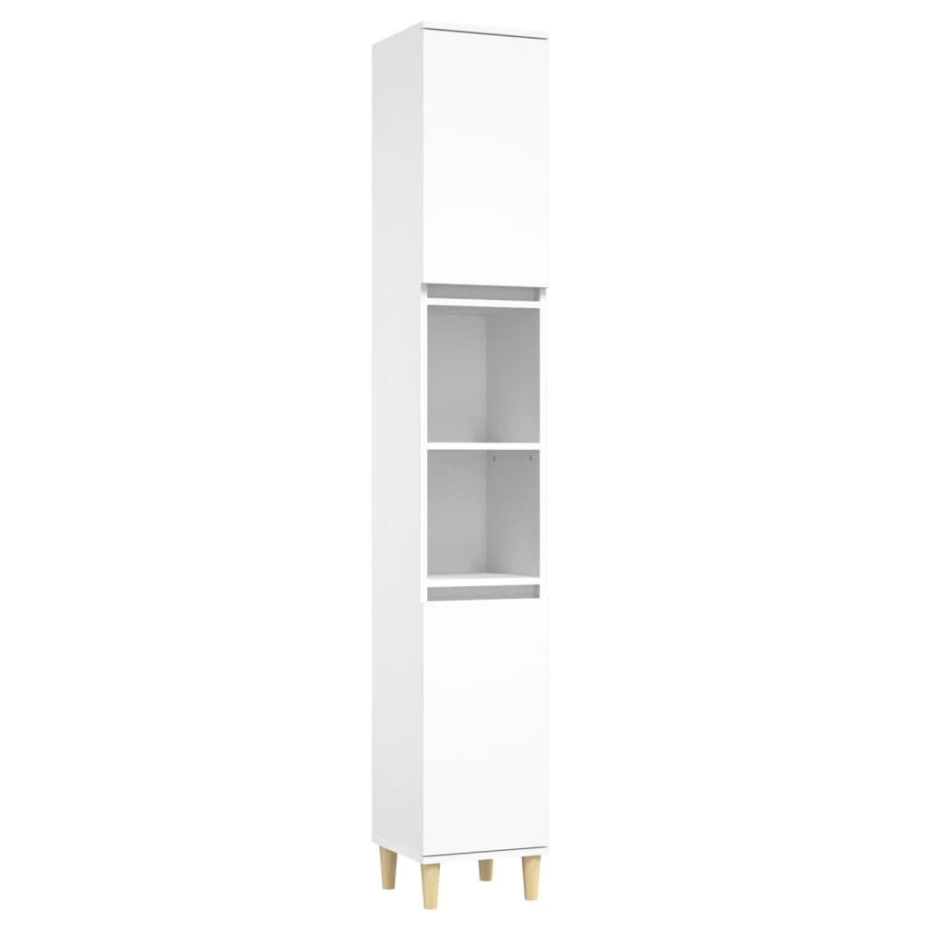 vidaXL Set mobilier de baie, 3 piese, alb, lemn compozit vidaXL Set mobilier de baie, 3 piese, alb, lemn compozit