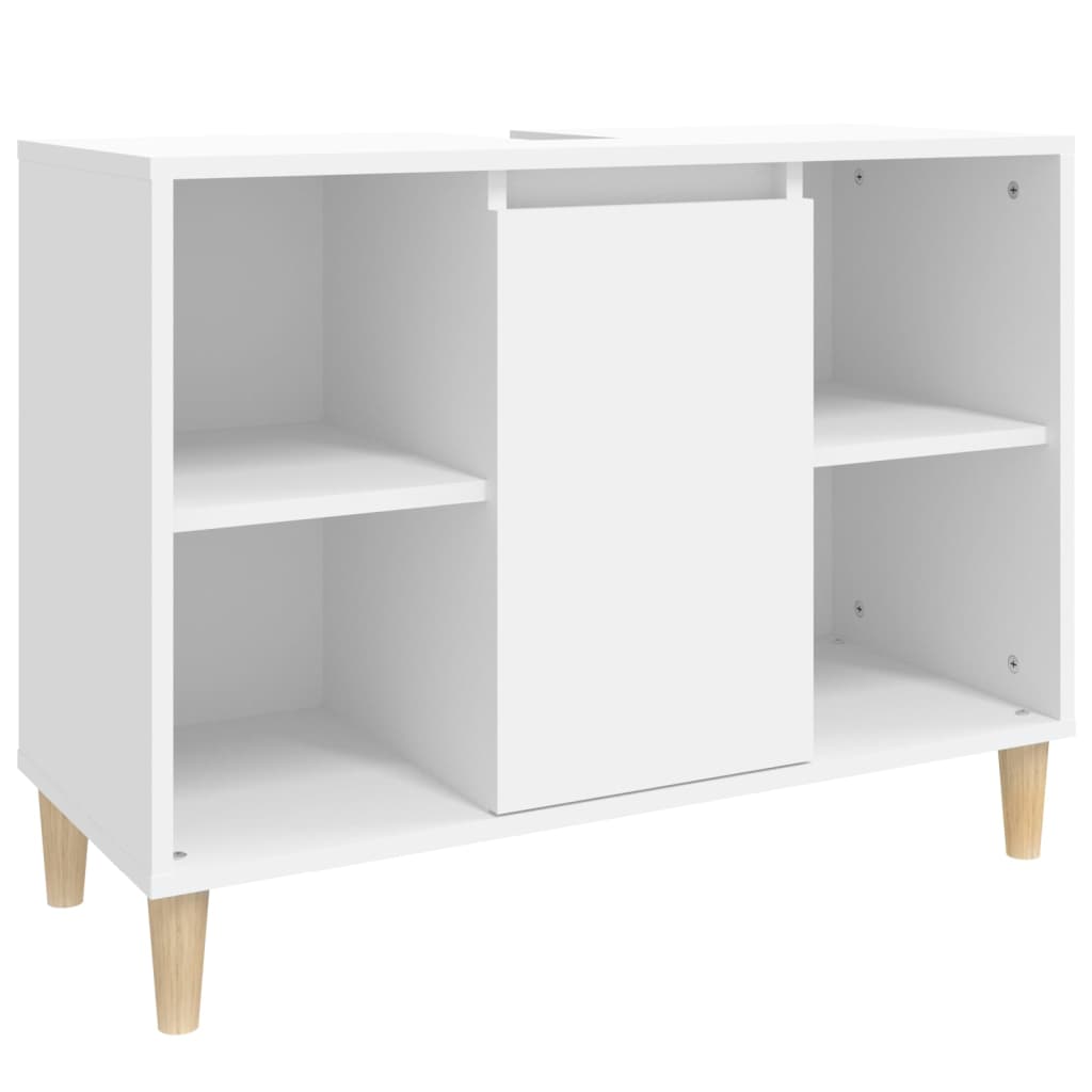 vidaXL Set mobilier de baie, 3 piese, alb, lemn compozit vidaXL Set mobilier de baie, 3 piese, alb, lemn compozit