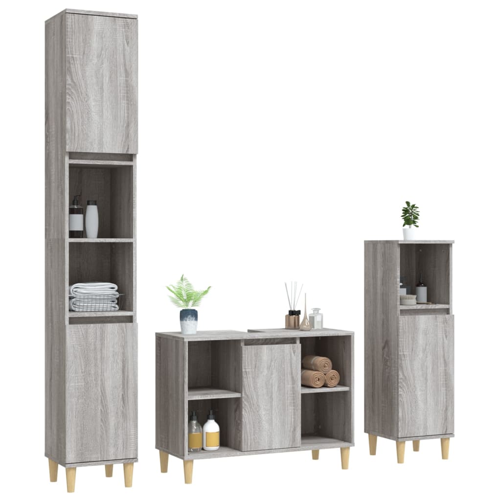 vidaXL Set mobilier de baie, 3 piese, gri sonoma, lemn prelucrat vidaXL Set mobilier de baie, 3 piese, gri sonoma, lemn prelucrat