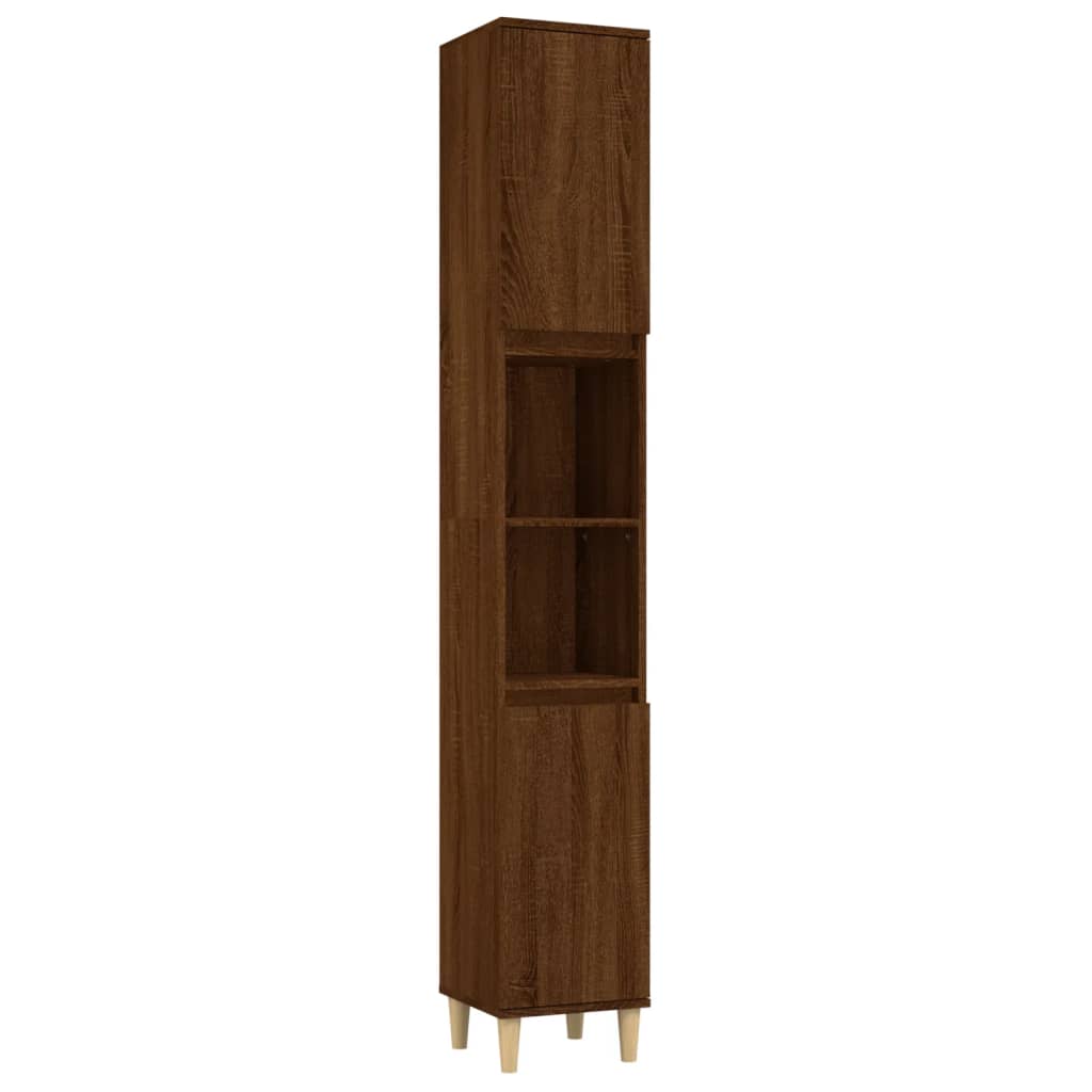 vidaXL Set mobilier de baie, 3 piese, stejar maro, lemn prelucrat
