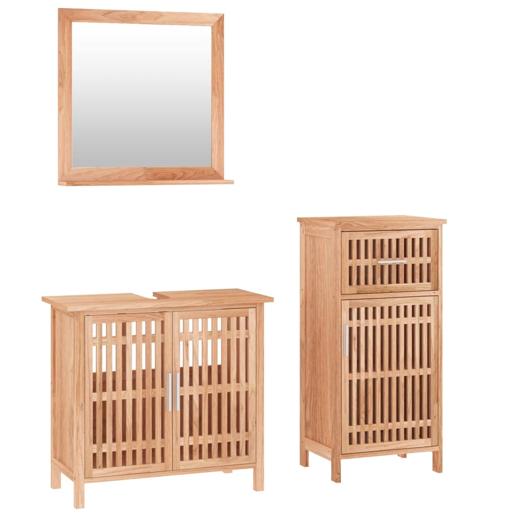 vidaXL Set mobilier de baie, 3 piese, lemn masiv de nuc vidaXL Set mobilier de baie, 3 piese, lemn masiv de nuc