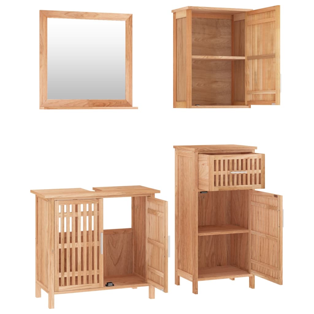 vidaXL Set mobilier de baie, 4 piese, lemn masiv de nuc