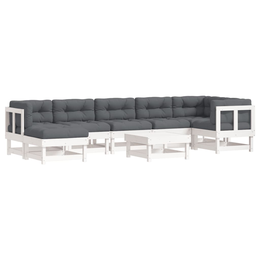 vidaXL Set mobilier de grădină cu perne, 8 piese, alb, lemn masiv