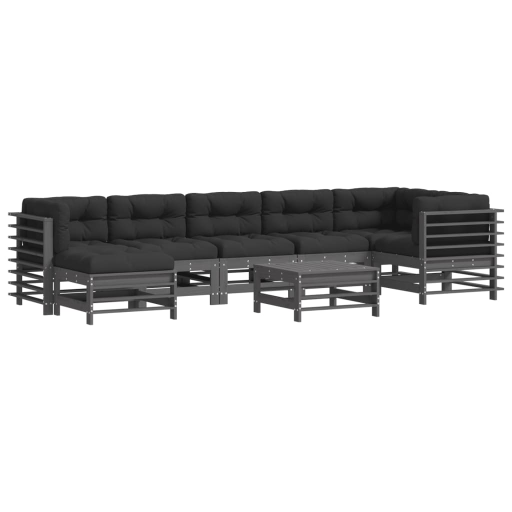 vidaXL Set mobilier grădină cu perne, 8 piese, gri, lemn masiv