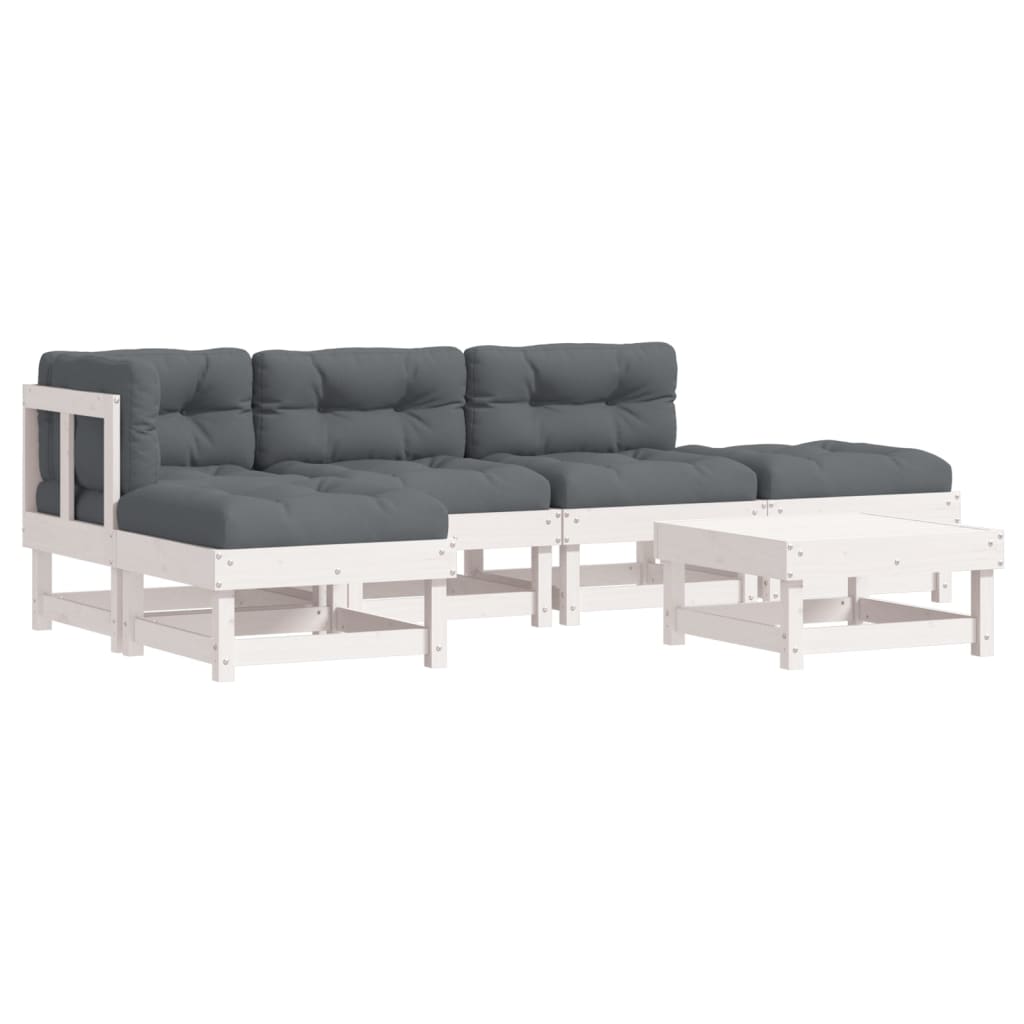vidaXL Set mobilier relaxare grădină&perne 6 piese alb lemn masiv pin vidaXL Set mobilier relaxare grădină&perne 6 piese alb lemn masiv pin