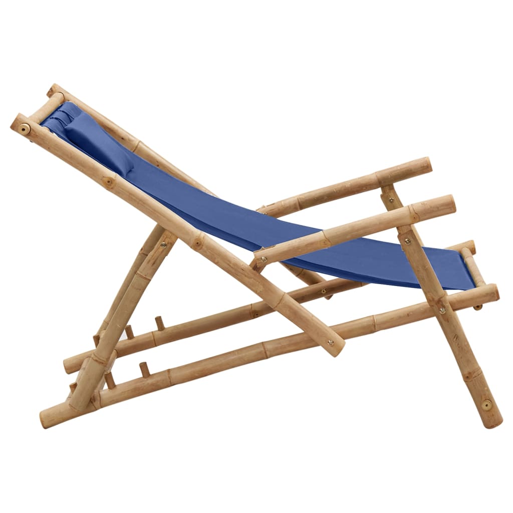 vidaXL Scaun pliabil, bleumarin, bambus și pânză vidaXL Scaun pliabil, bleumarin, bambus și pânză