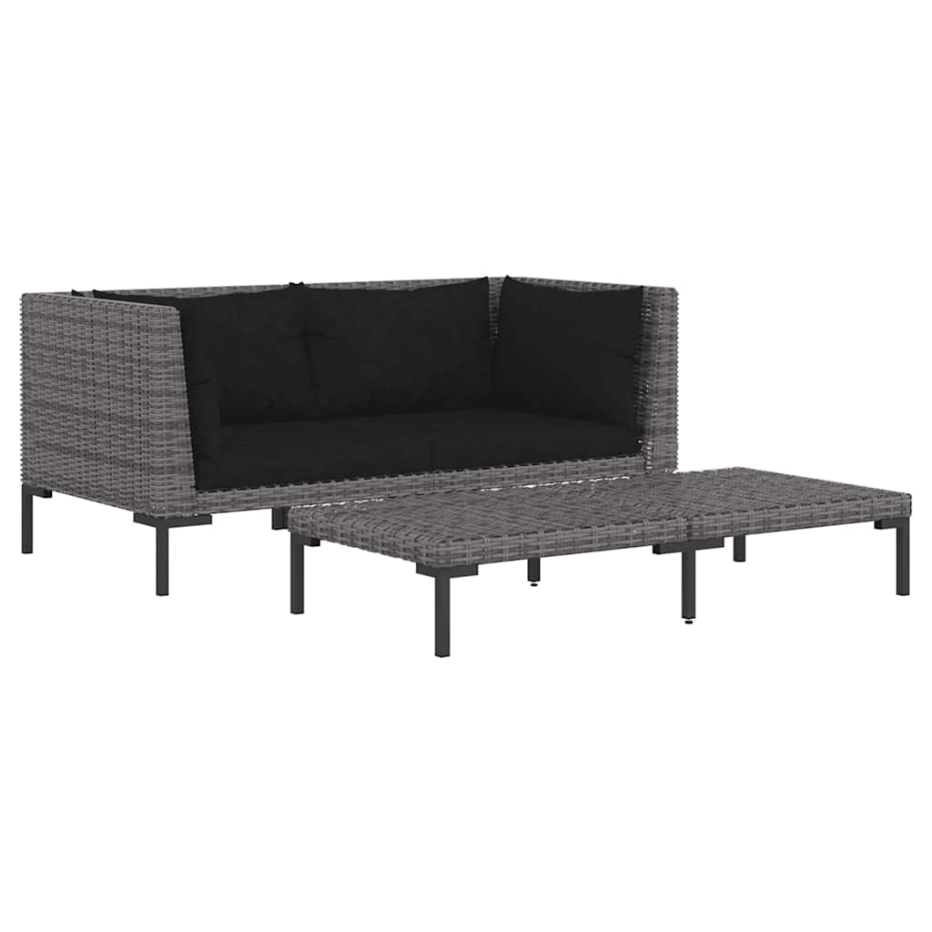vidaXL Set mobilier grădină 3 piese, gri închis, poliratan semi-rotund