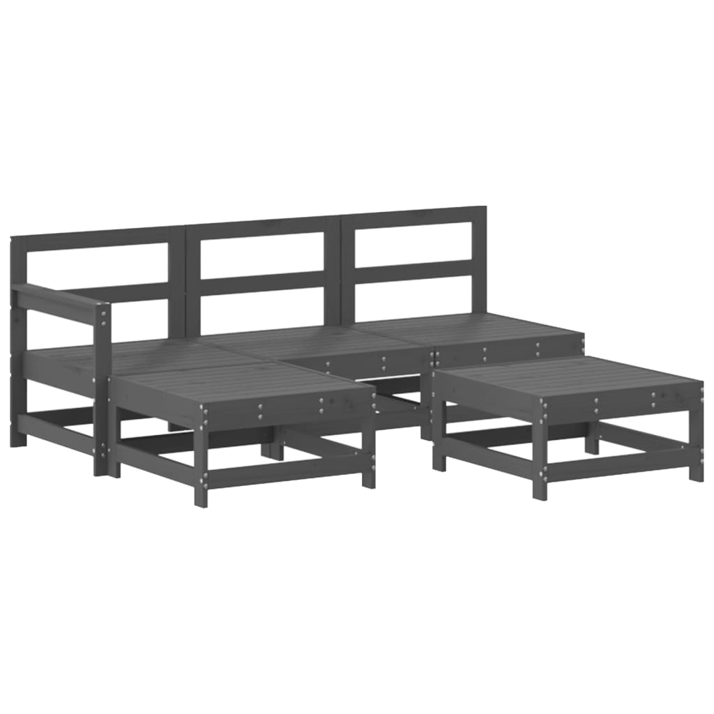 vidaXL Set mobilier grădină cu perne, 5 piese, gri, lemn masiv