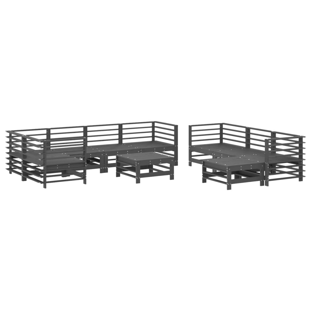vidaXL Set mobilier grădină cu perne, 10 piese, gri, lemn masiv
