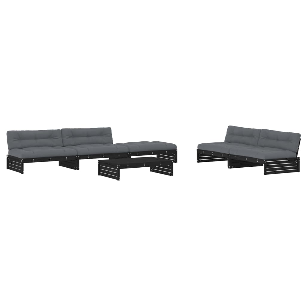 vidaXL Set mobilier grădină cu perne, 6 piese, negru, lemn masiv