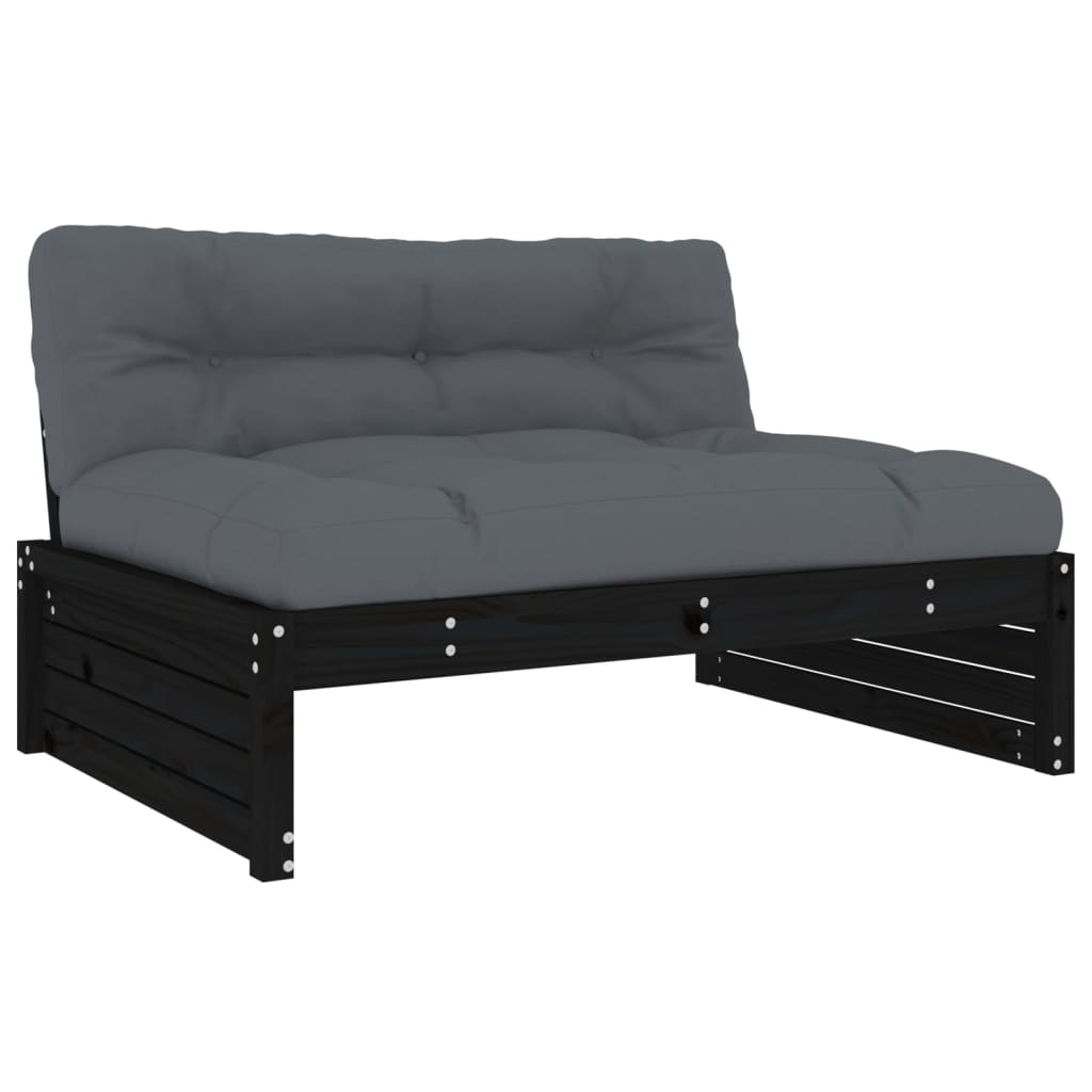 vidaXL Set mobilier grădină cu perne, 6 piese, negru, lemn masiv