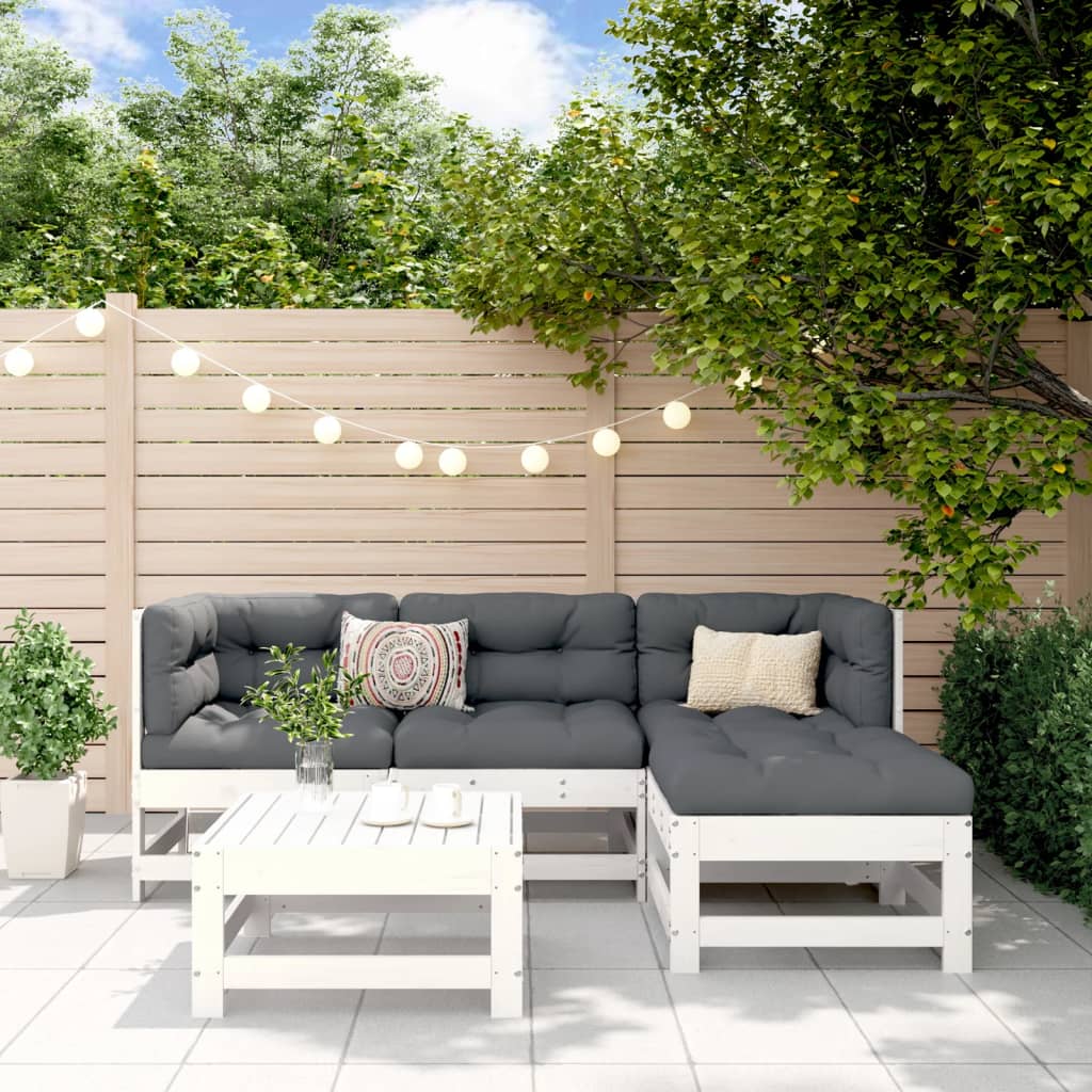 vidaXL Set mobilier relaxare de grădină 5 piese alb lemn masiv de pin vidaXL Set mobilier relaxare de grădină 5 piese alb lemn masiv de pin
