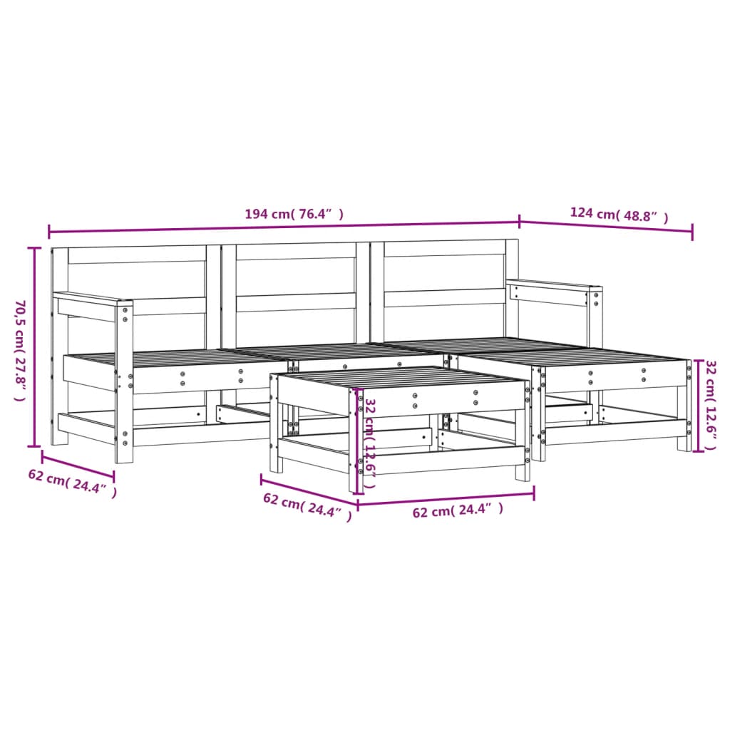 vidaXL Set mobilier relaxare de grădină 5 piese alb lemn masiv de pin vidaXL Set mobilier relaxare de grădină 5 piese alb lemn masiv de pin
