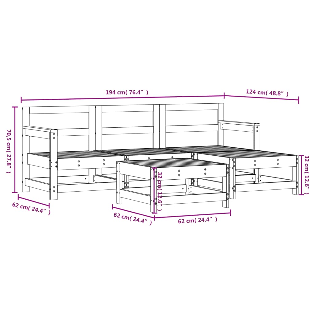 vidaXL Set mobilier relaxare de grădină 5 piese alb lemn masiv de pin vidaXL Set mobilier relaxare de grădină 5 piese alb lemn masiv de pin