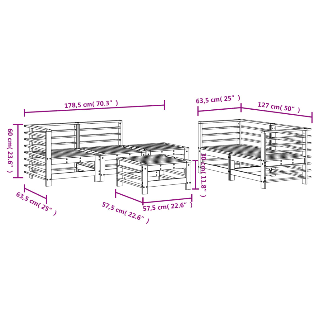 vidaXL Set mobilier de grădină, 6 piese, alb, lemn masiv pin vidaXL Set mobilier de grădină, 6 piese, alb, lemn masiv pin