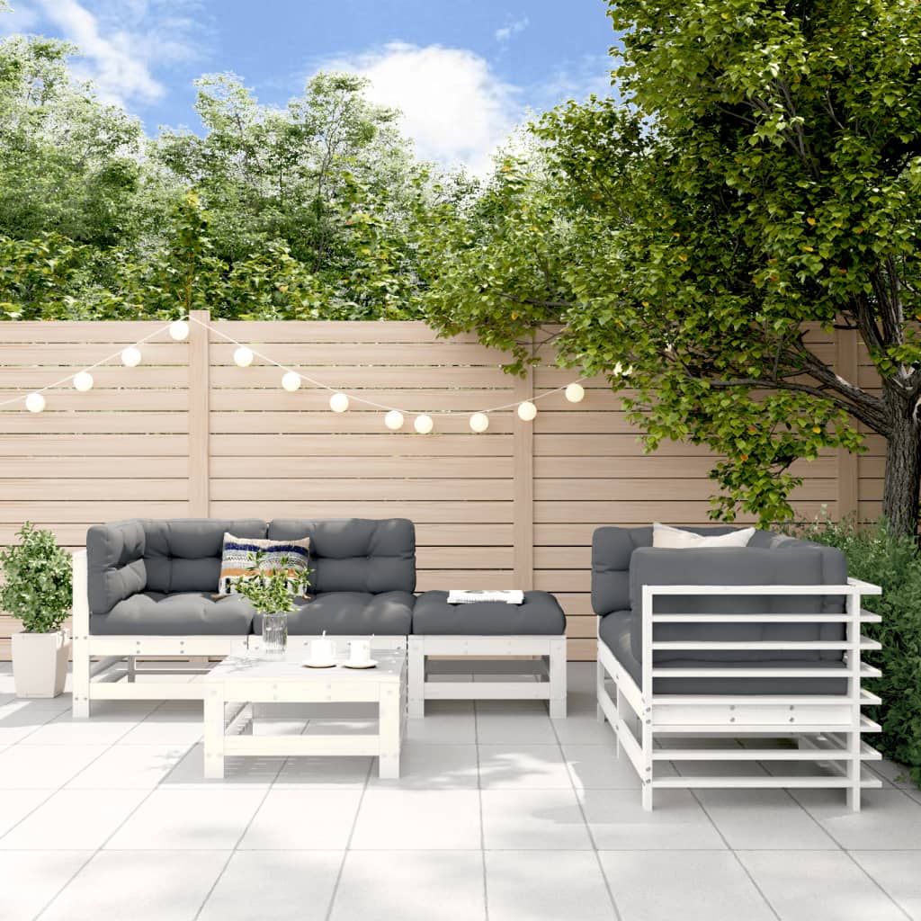 vidaXL Set mobilier de grădină, 6 piese, alb, lemn masiv pin vidaXL Set mobilier de grădină, 6 piese, alb, lemn masiv pin