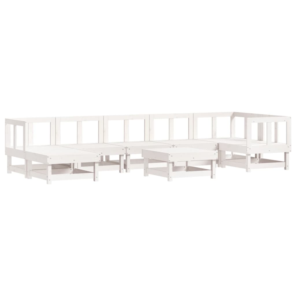 vidaXL Set mobilier relaxare grădină, 8 piese, alb, lemn masiv de pin