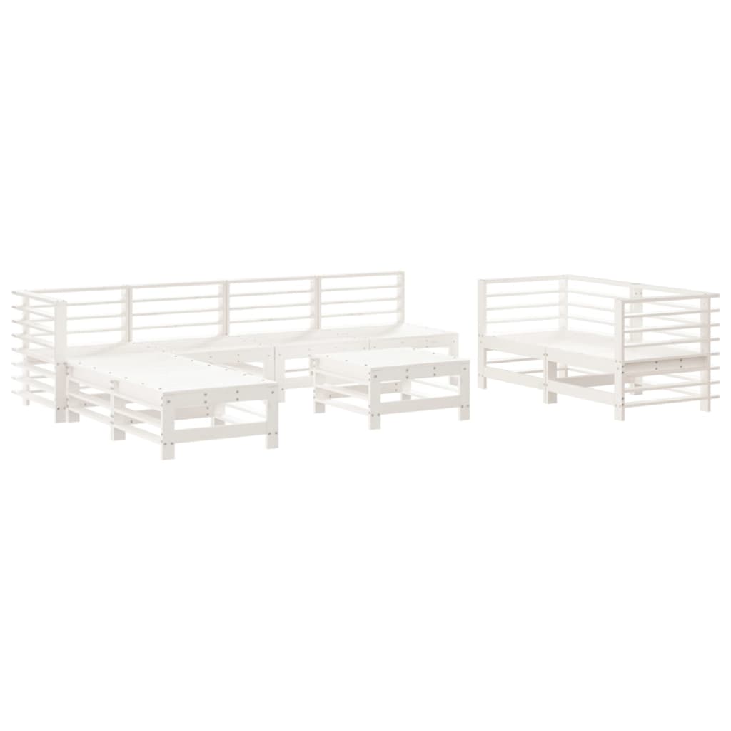vidaXL Set mobilier de grădină, 9 piese, alb, lemn masiv pin