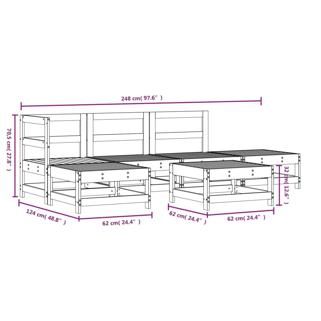 vidaXL Set mobilier de grădină, 6 piese, alb, lemn masiv pin vidaXL Set mobilier de grădină, 6 piese, alb, lemn masiv pin