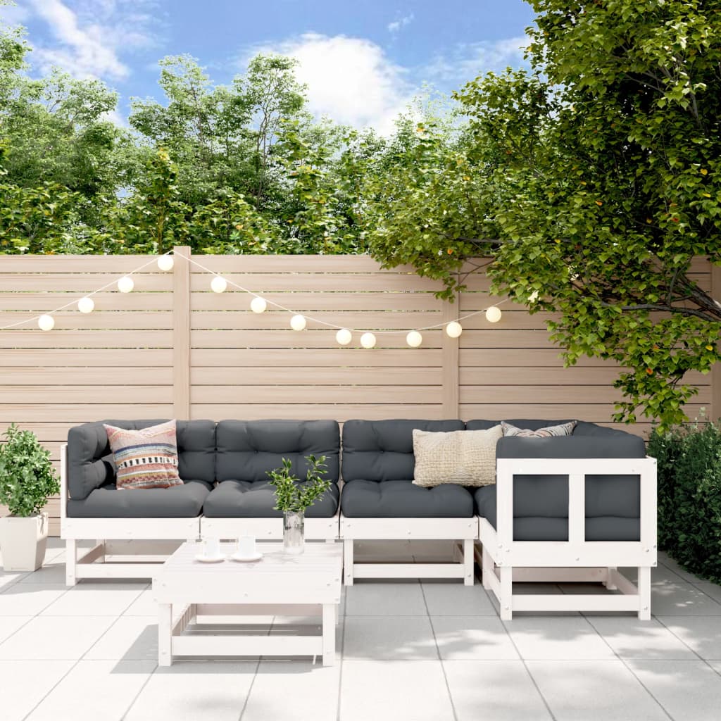 vidaXL Set mobilier de grădină, 6 piese, alb, lemn masiv pin vidaXL Set mobilier de grădină, 6 piese, alb, lemn masiv pin