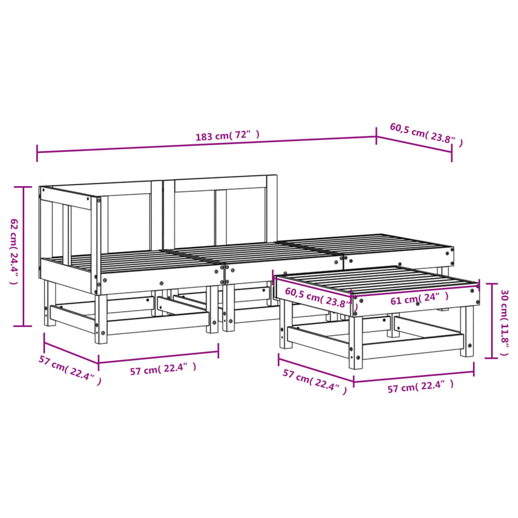 vidaXL Set mobilier relaxare grădină, 4 piese, lemn masiv Douglas vidaXL Set mobilier relaxare grădină, 4 piese, lemn masiv Douglas